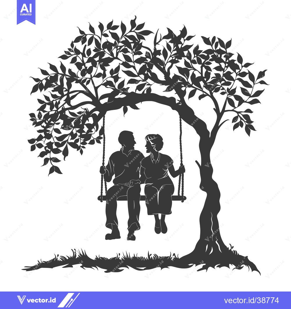 Premium Vector of Elderly couple sitting on a swing under a tree