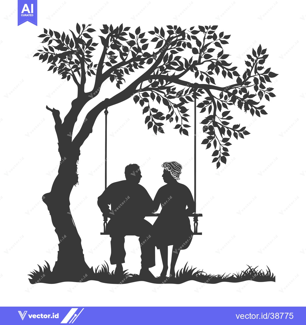 Premium Vector of Elderly Couple Sitting on a Swing Under a Tree