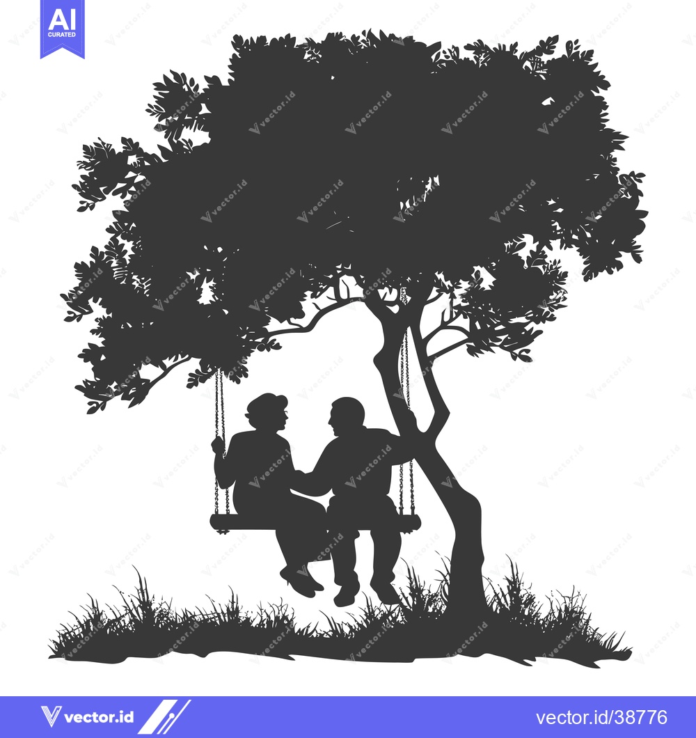 Premium Vector of Elderly Couple Sitting on a Swing Under a Tree