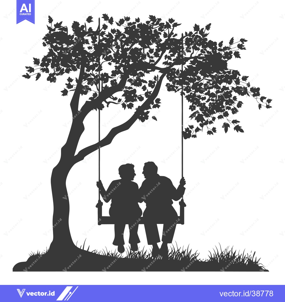 Premium Vector of Elderly Couple Sitting on a Swing Under a Tree Silhouette