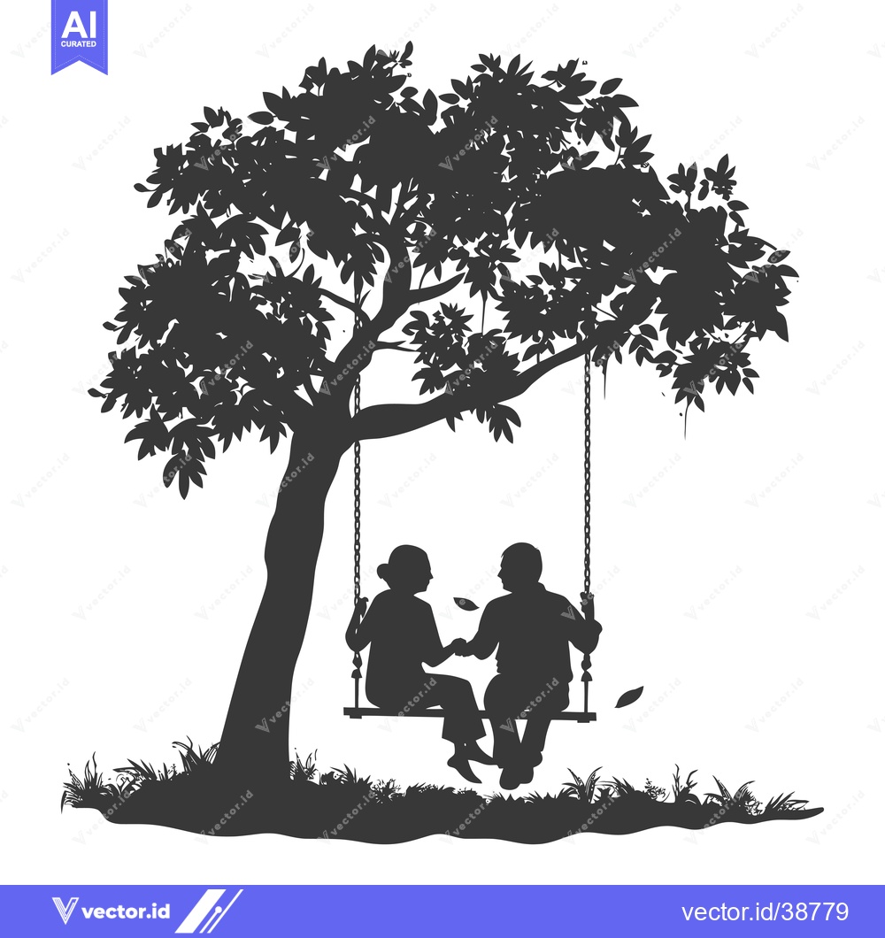 Premium Vector dari Elderly Couple Sitting on a Swing Under a Tree Silhouette