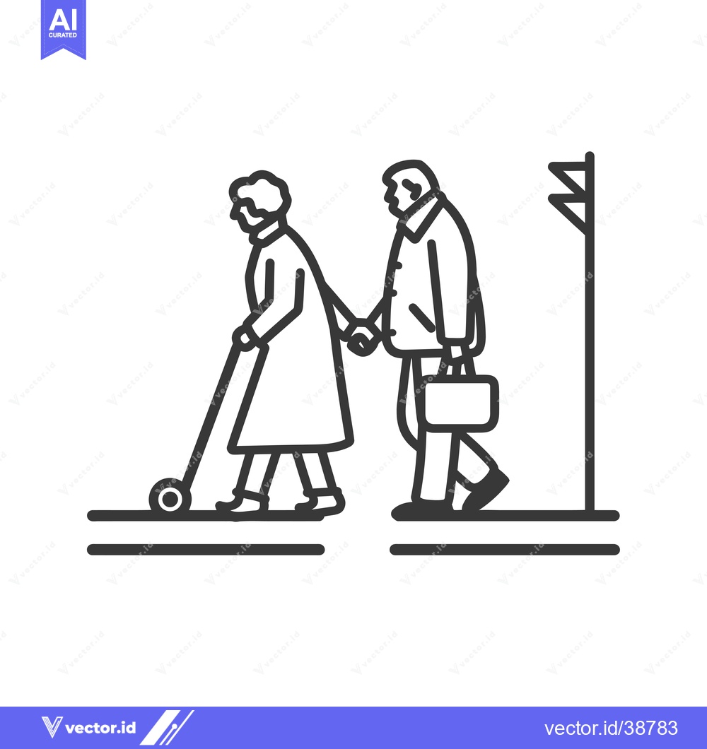 Premium Vector of Elderly couple walking hand-in-hand, one using a walker