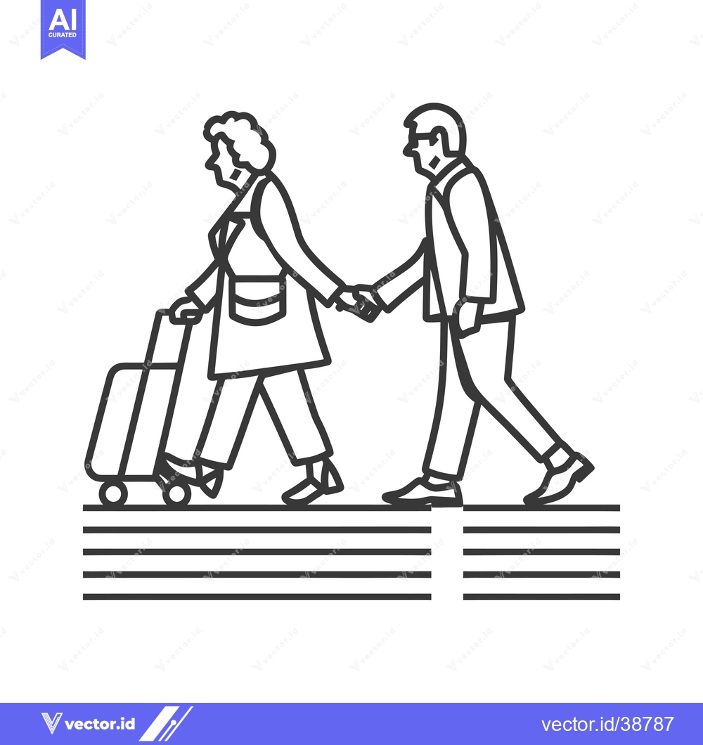 Premium Vector dari Elderly Couple Walking Together with Luggage