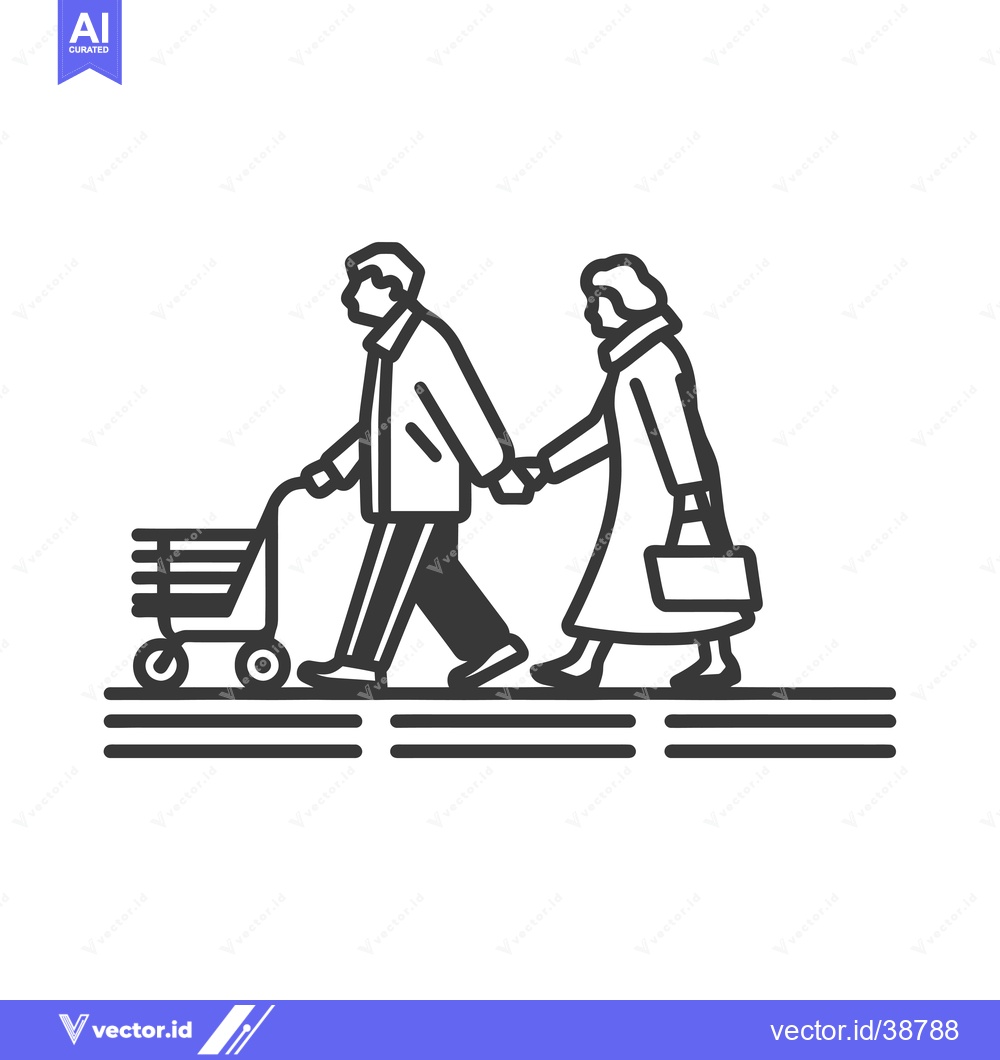 Premium Vector dari Elderly Couple Walking Together with Shopping Cart