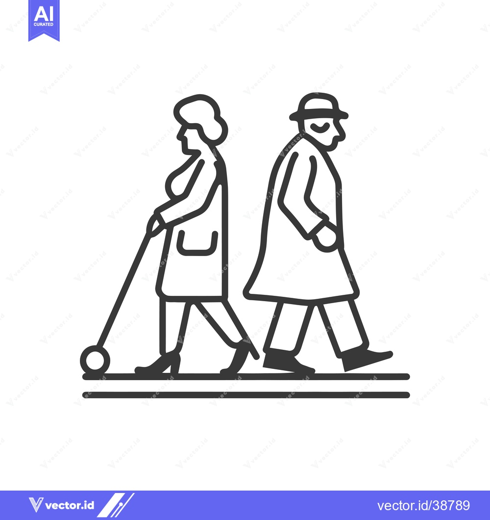 Premium Vector dari Elderly Couple Walking Together, Woman with Cane
