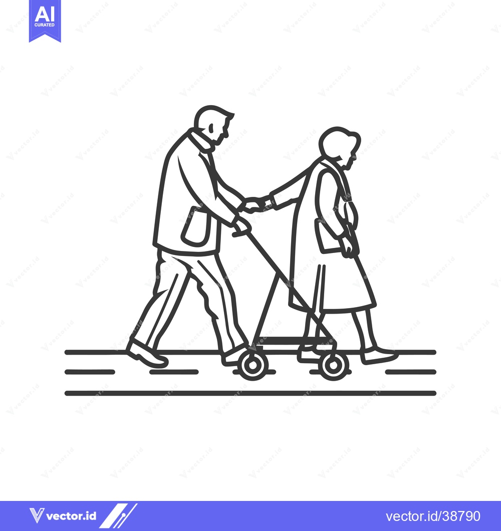 Premium Vector dari Elderly couple walking with a walker