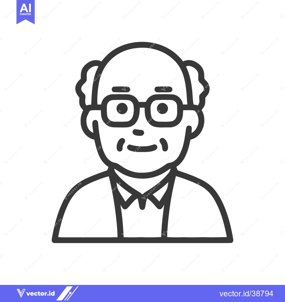 Premium Vector of Minimalist Line Art Portrait of an Elderly Man with Glasses and Bowtie