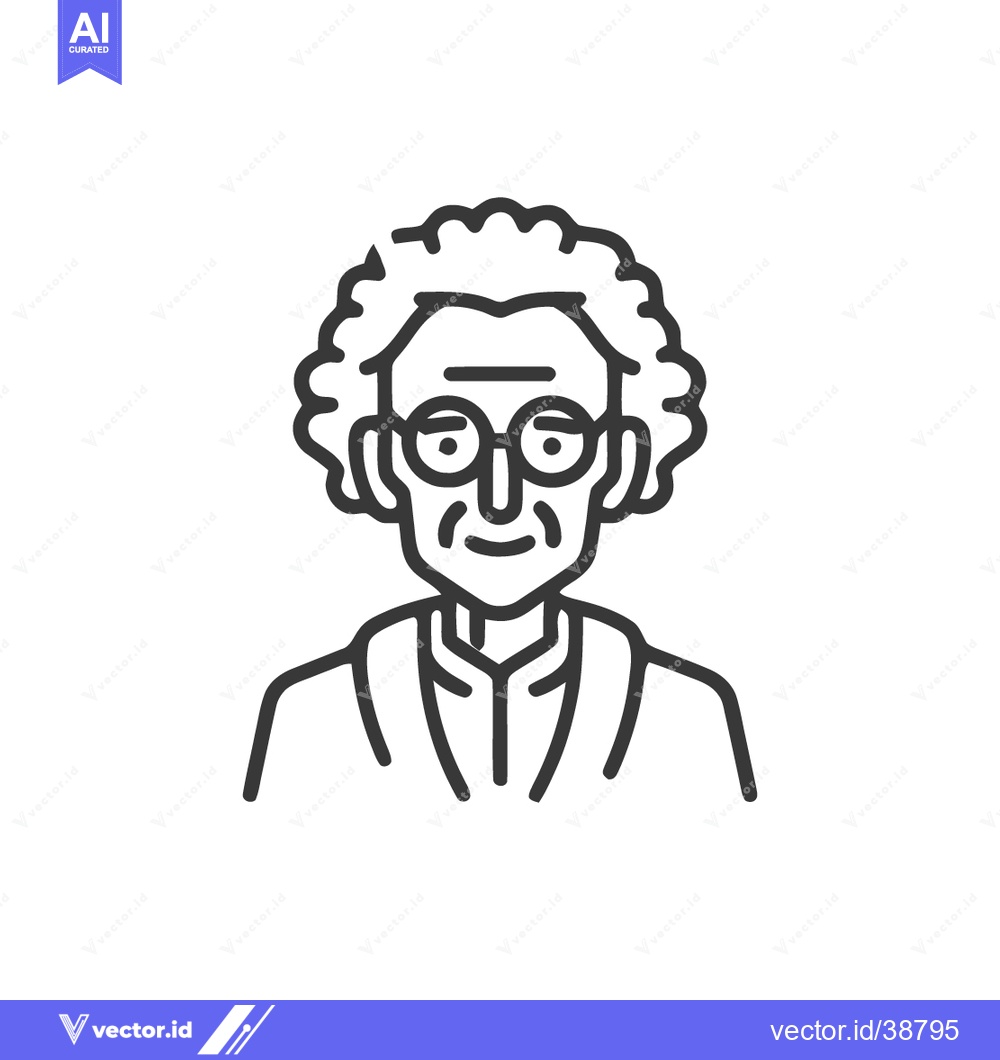 Premium Vector dari Minimalist Line Art: Elderly Woman with Glasses and Curly Hair