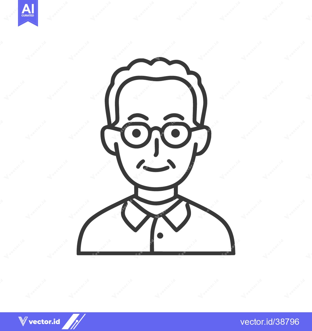Premium Vector of Minimalist Line Art Portrait: Smiling Man with Glasses and Buttoned Sh