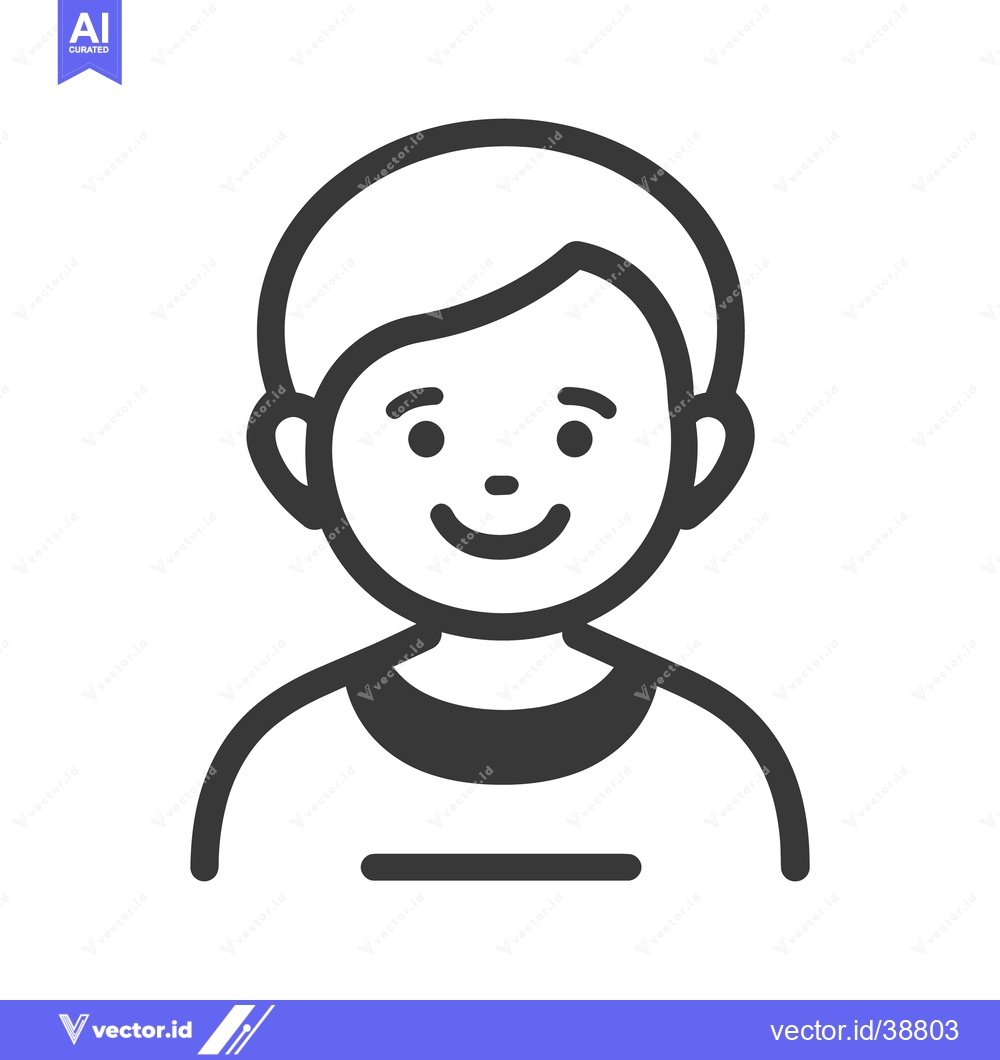 Premium Vector of Simple cartoon illustration of a smiling person with dark hair