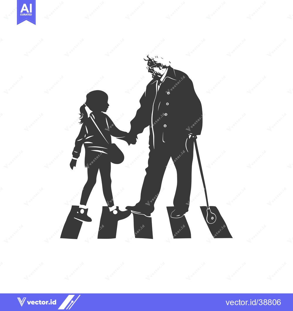 Premium Vector dari Elderly Man and Young Girl Walking Hand in Hand Across a Crosswalk