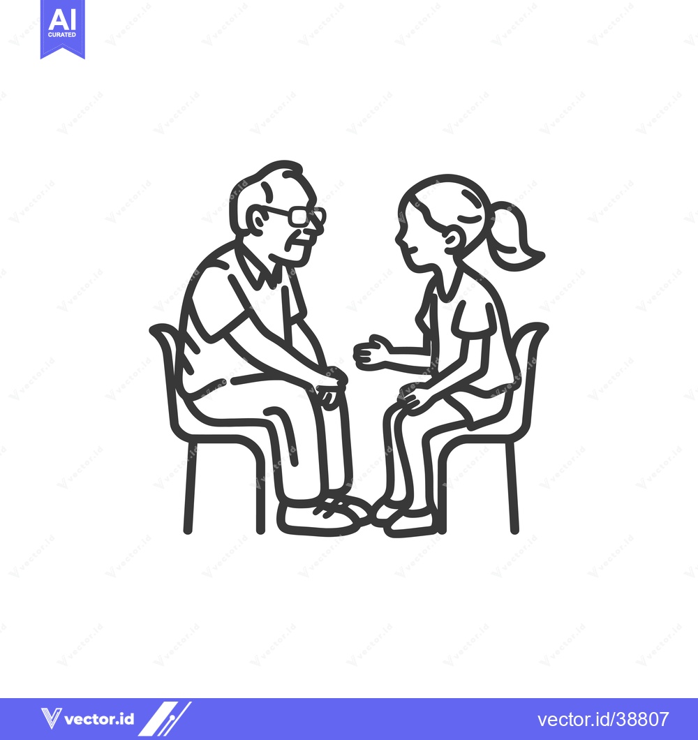 Premium Vector dari Elderly man and young woman sitting on chairs, facing each other in co