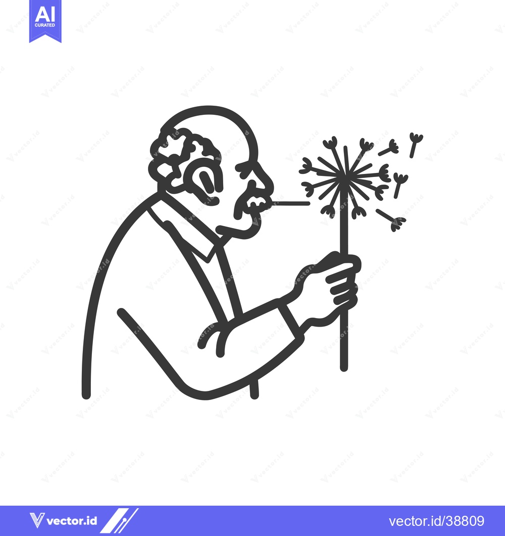 Premium Vector dari Elderly Man Blowing on a Dandelion