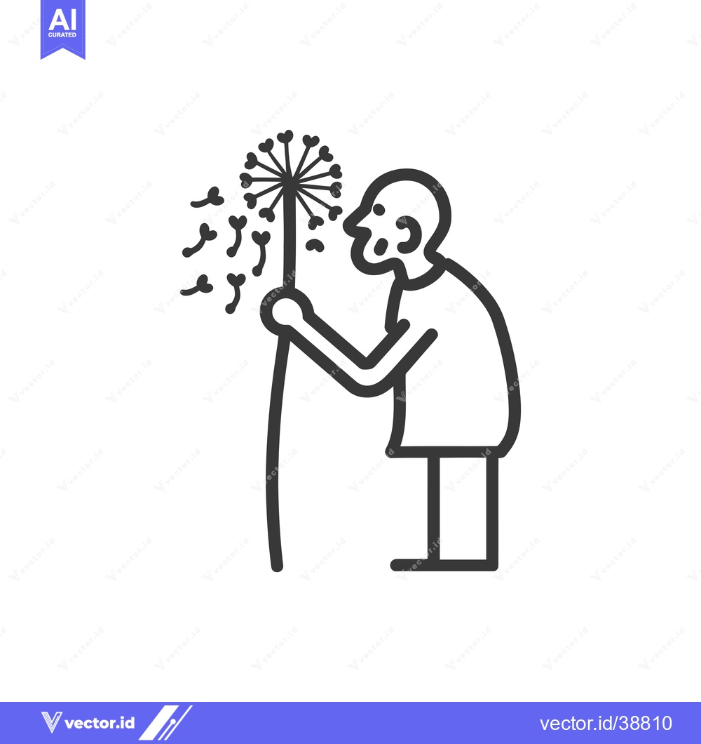 Premium Vector dari Elderly Man Blowing on a Dandelion with Seeds Flying Away