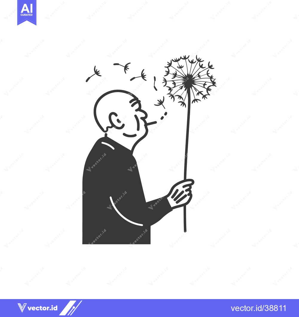 Premium Vector dari Elderly Man Blowing on a Dandelion With Seeds Flying Away