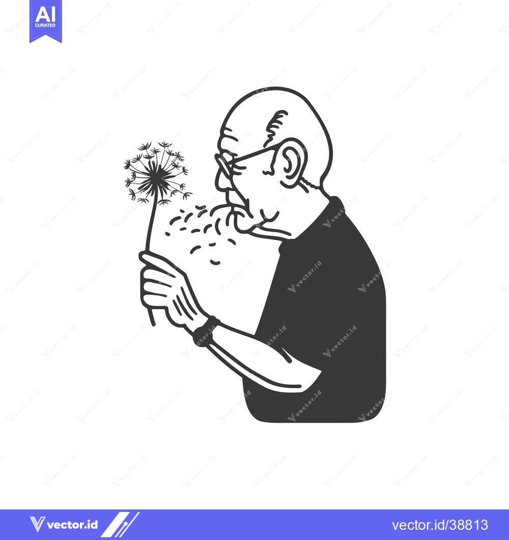 Premium Vector of Elderly Man Blowing on Dandelion Seeds