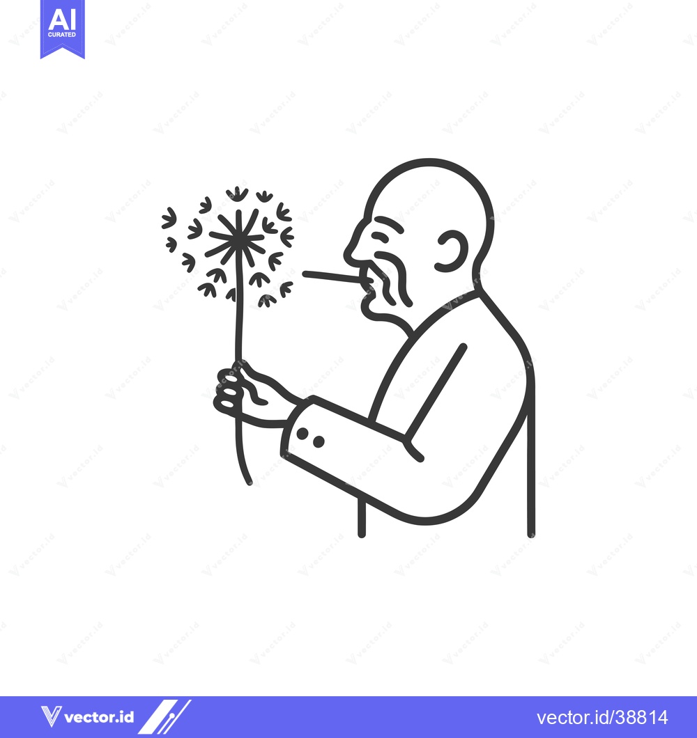 Premium Vector dari Elderly man blowing on dandelion seeds with outstretched arm