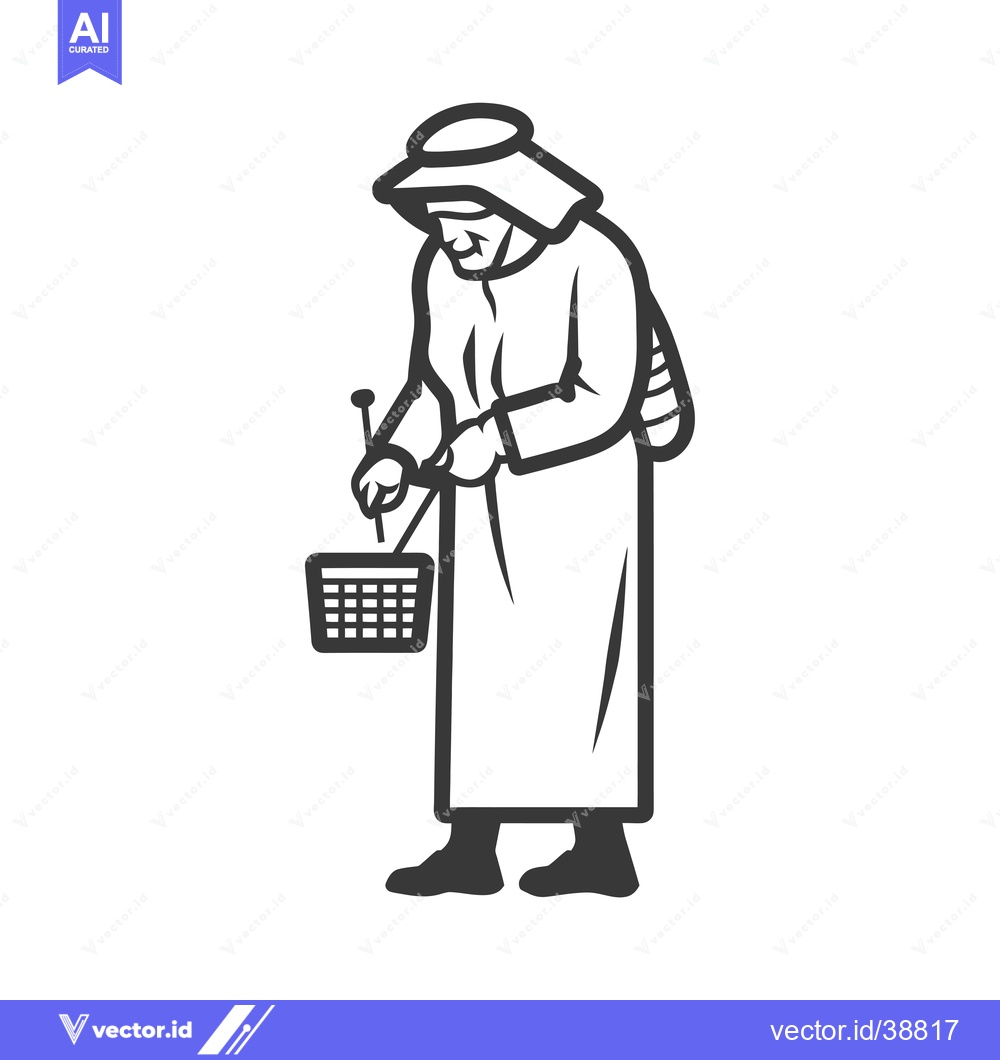 Premium Vector of Elderly Man Carrying a Basket and Sticks