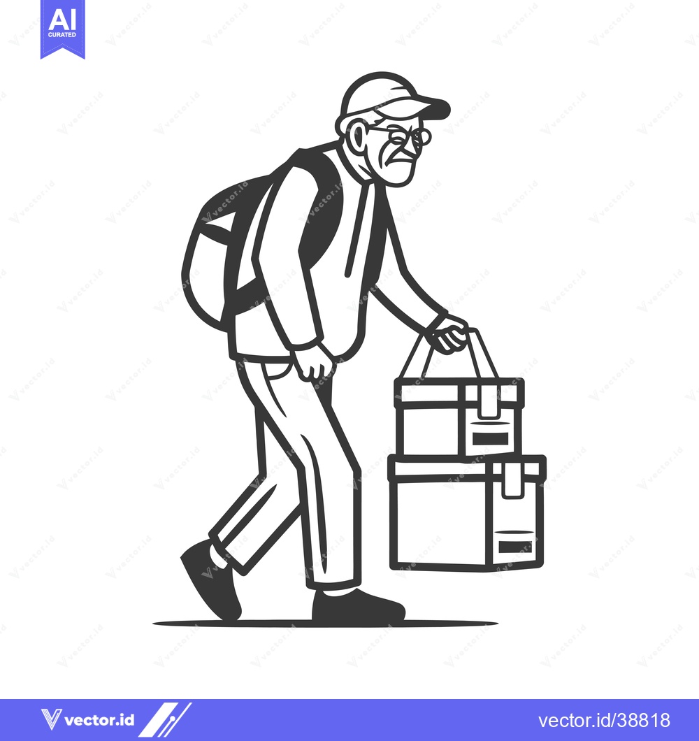 Premium Vector dari Elderly Man Carrying Boxes While Wearing a Backpack