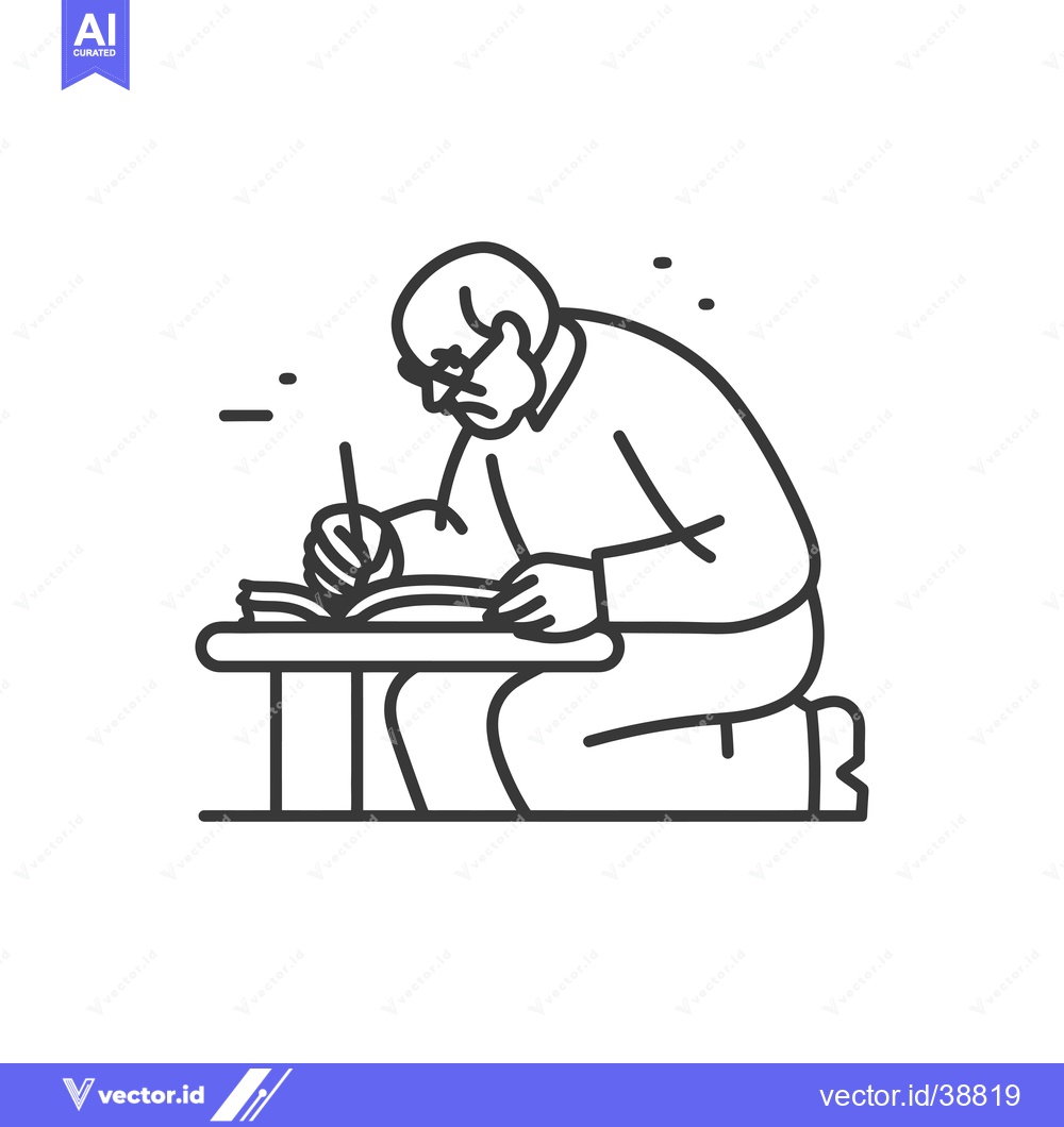 Premium Vector of Elderly Man Concentratedly Reading a Book