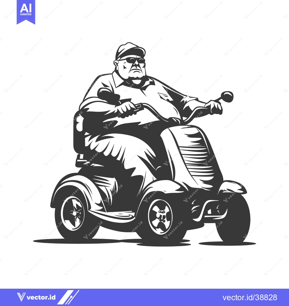Premium Vector of Elderly Man Driving a Mobility Scooter with Sunglasses and a Cap
