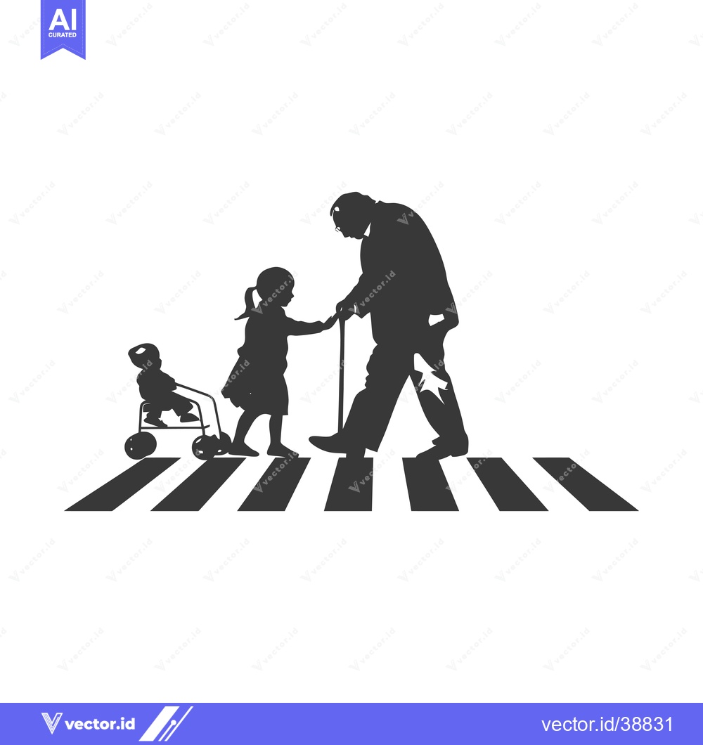 Premium Vector dari Elderly man, girl, and baby crossing a crosswalk