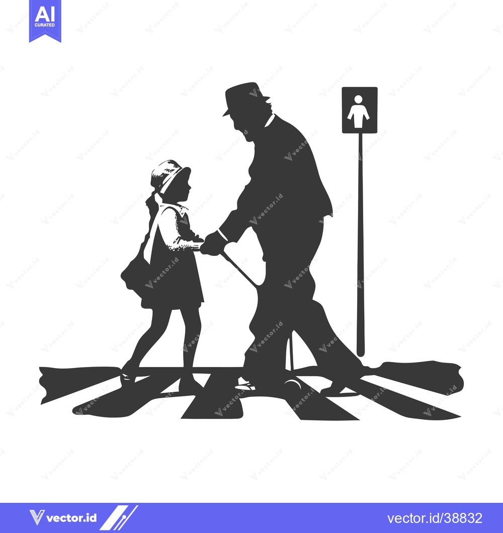 Premium Vector dari Elderly Man Helping Young Girl Cross a Crosswalk