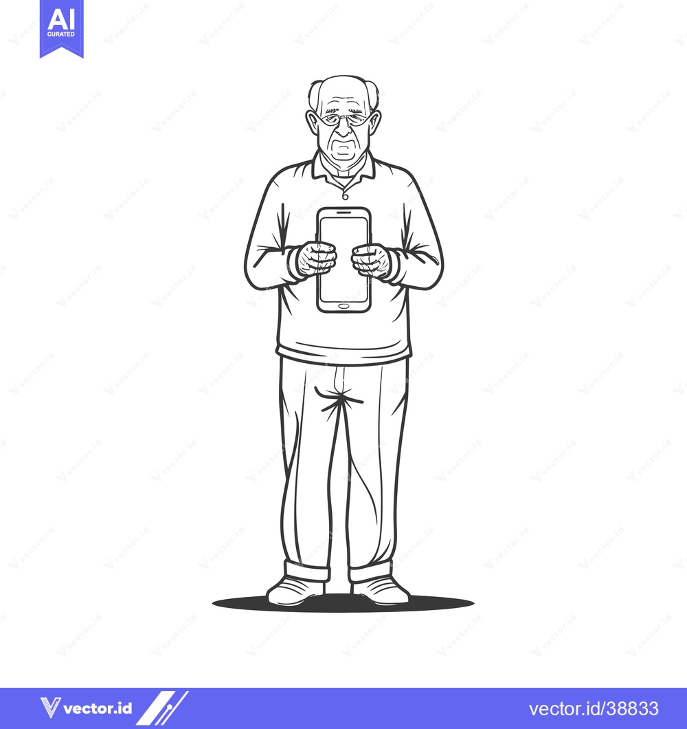 Premium Vector dari Elderly Man Holding a Smartphone