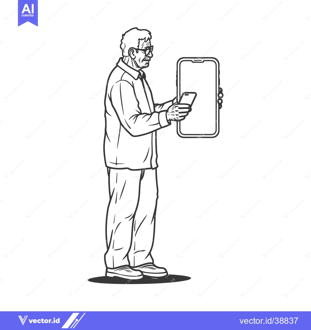 Premium Vector dari Elderly Man Holding Smartphone, Looking at Screen