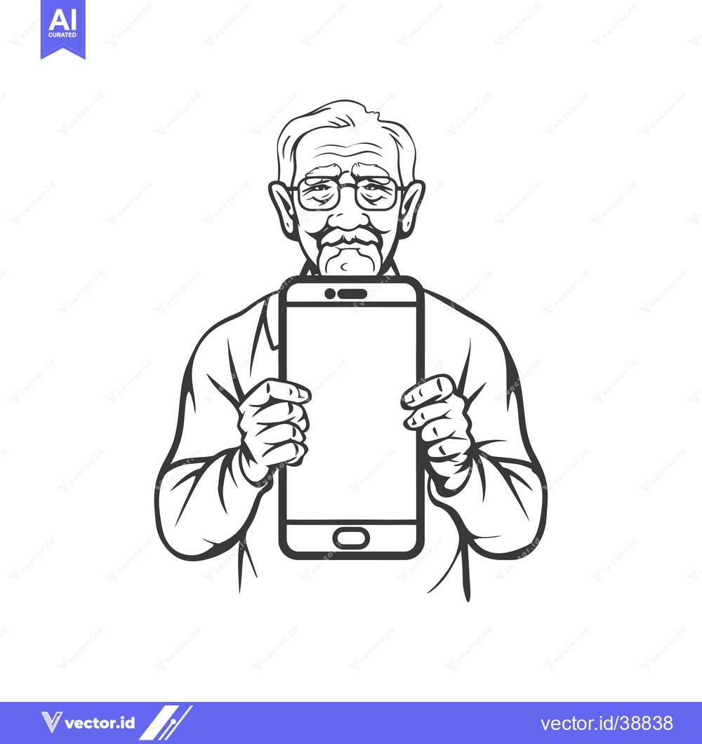 Premium Vector of Elderly Man Holding Smartphone with a Smiling Face