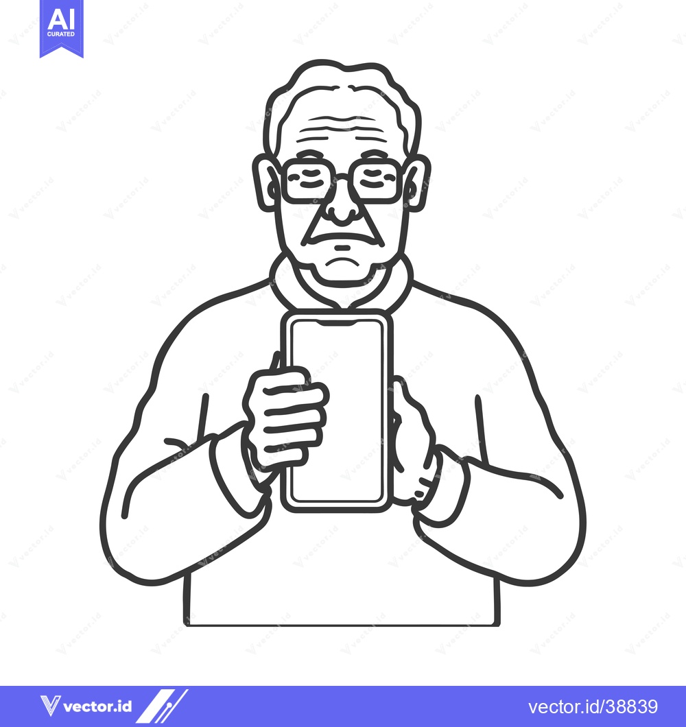 Premium Vector dari Elderly Man Holding Smartphone with Concerned Expression