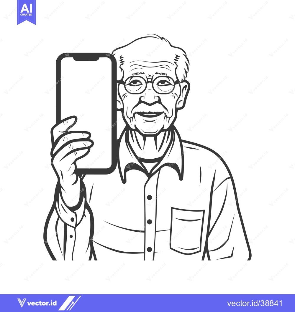 Premium Vector dari Elderly Man Holding Smartphone with Happy Expression