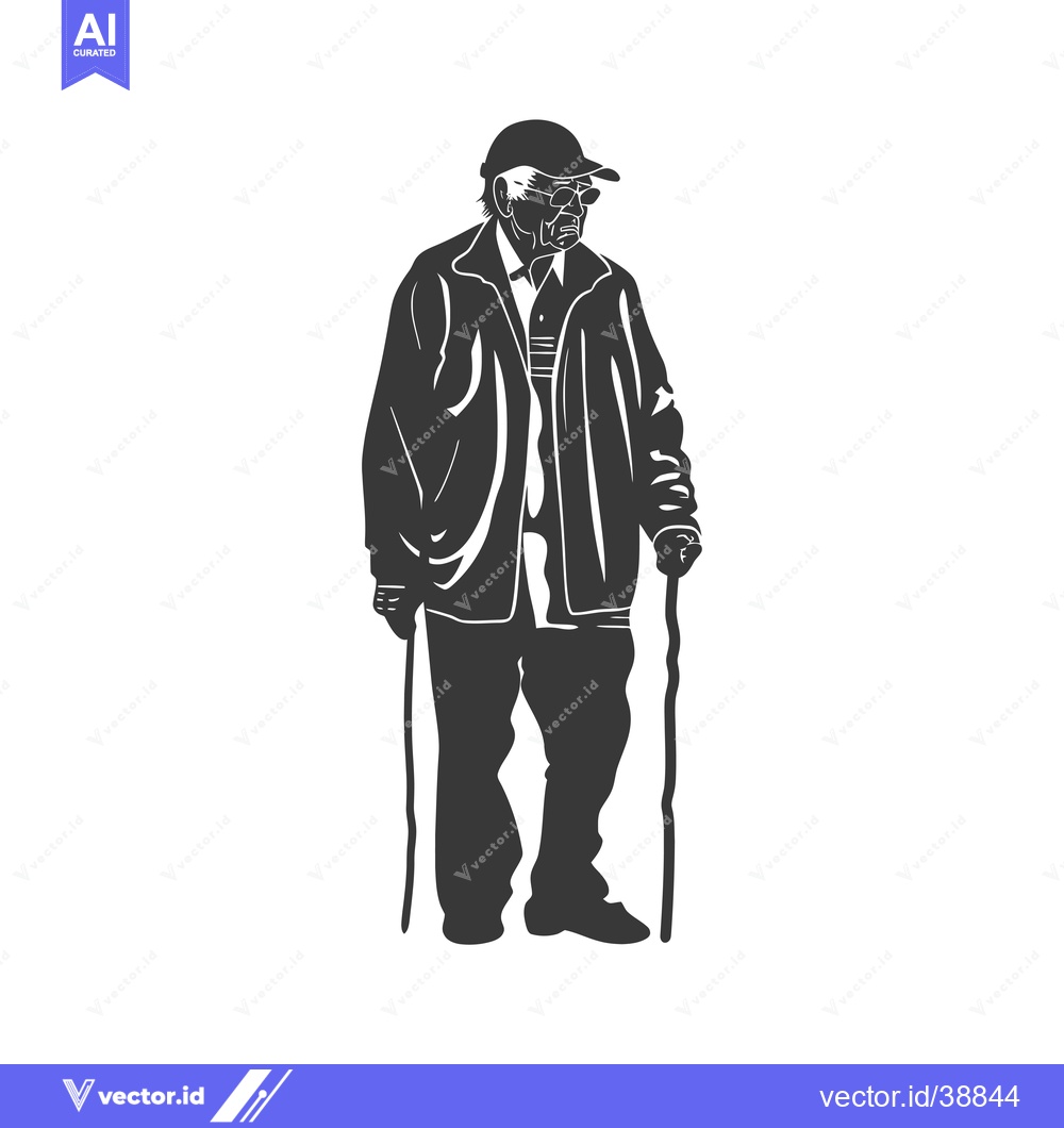 Premium Vector dari Elderly man in cap and jacket, walking with two canes