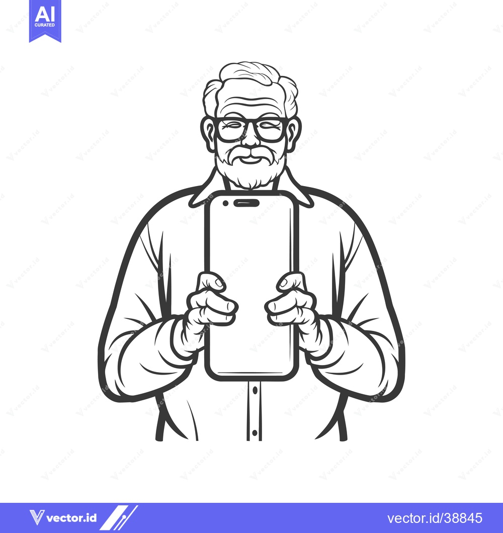 Premium Vector dari Elderly Man in Glasses Holding a Smartphone