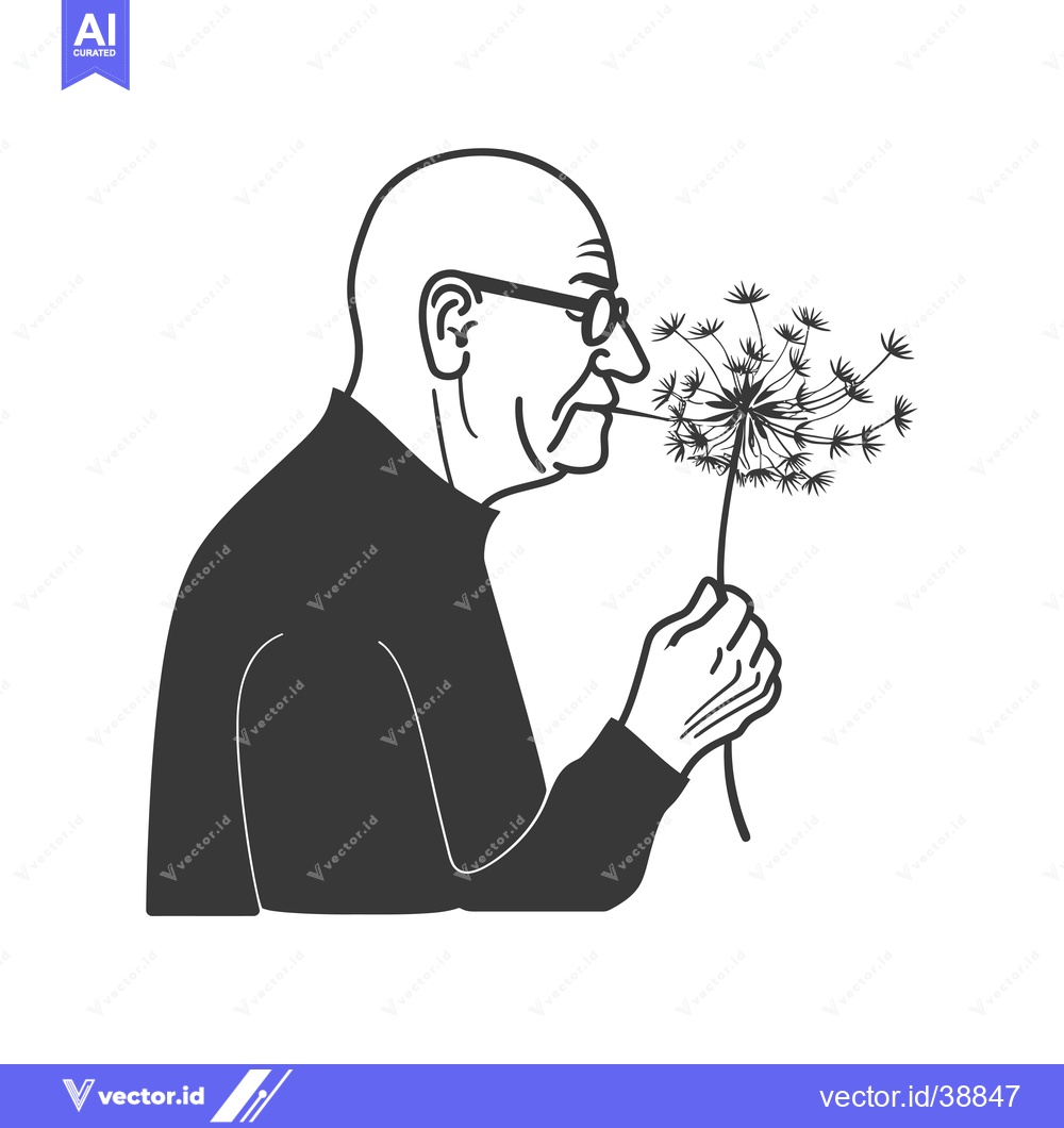 Premium Vector dari Elderly man in glasses smelling a dandelion