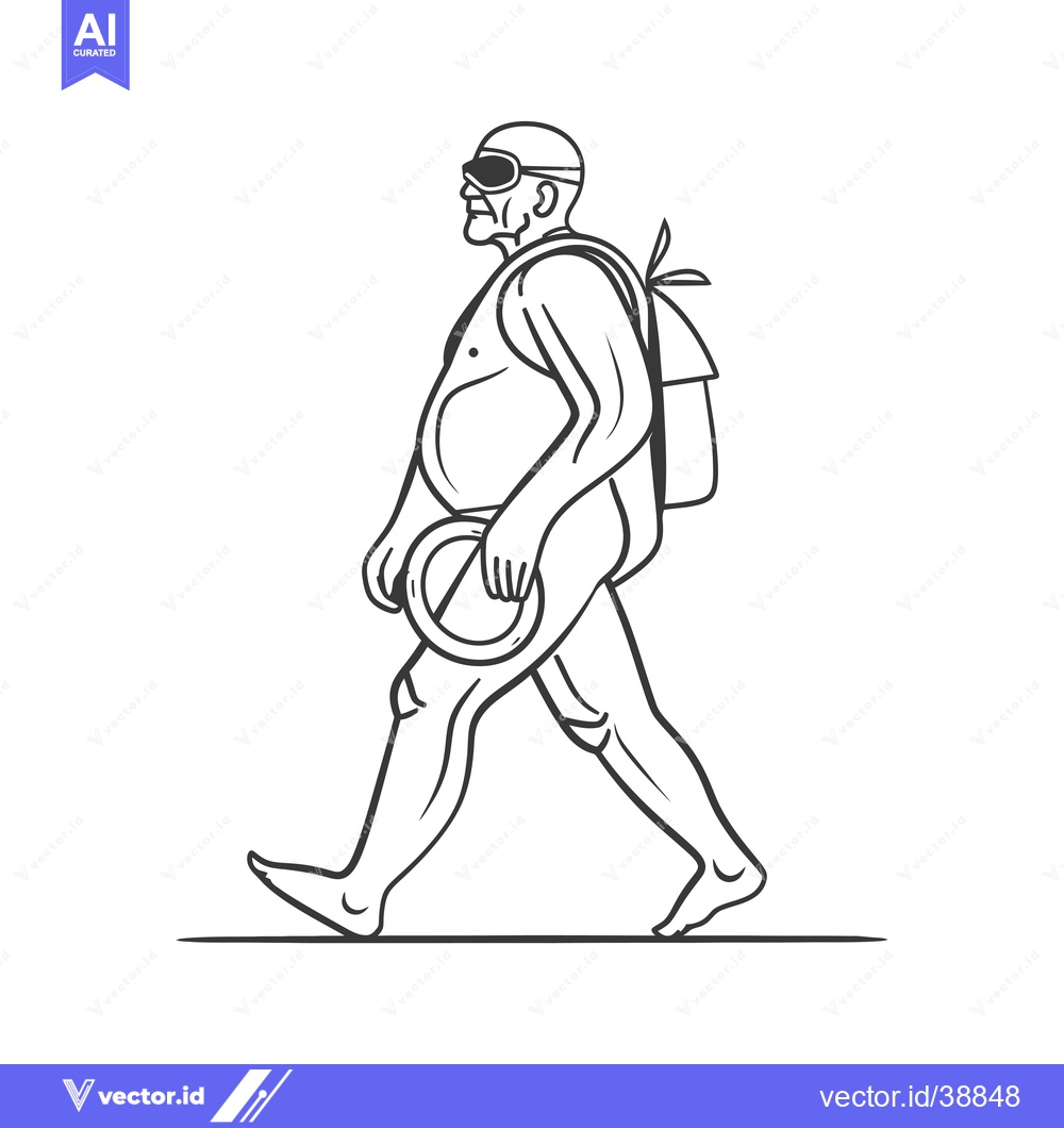 Premium Vector dari Elderly Man in Goggles with Backpack and Lifebuoy Walking