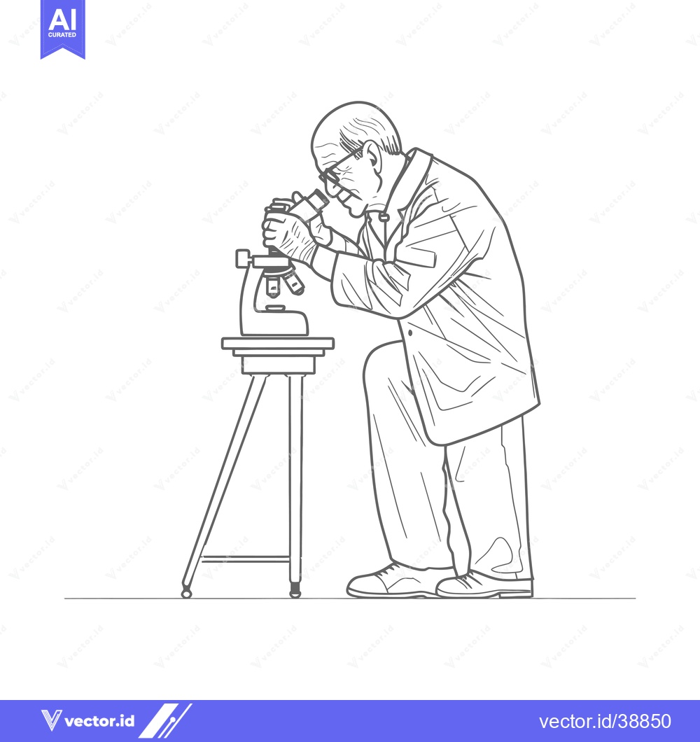 Premium Vector dari Elderly Man in Lab Coat Using a Microscope