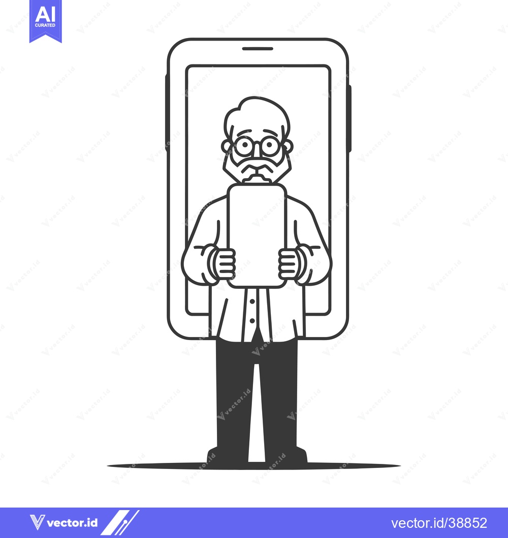 Premium Vector dari Elderly Man Inside a Smartphone Holding a Tablet