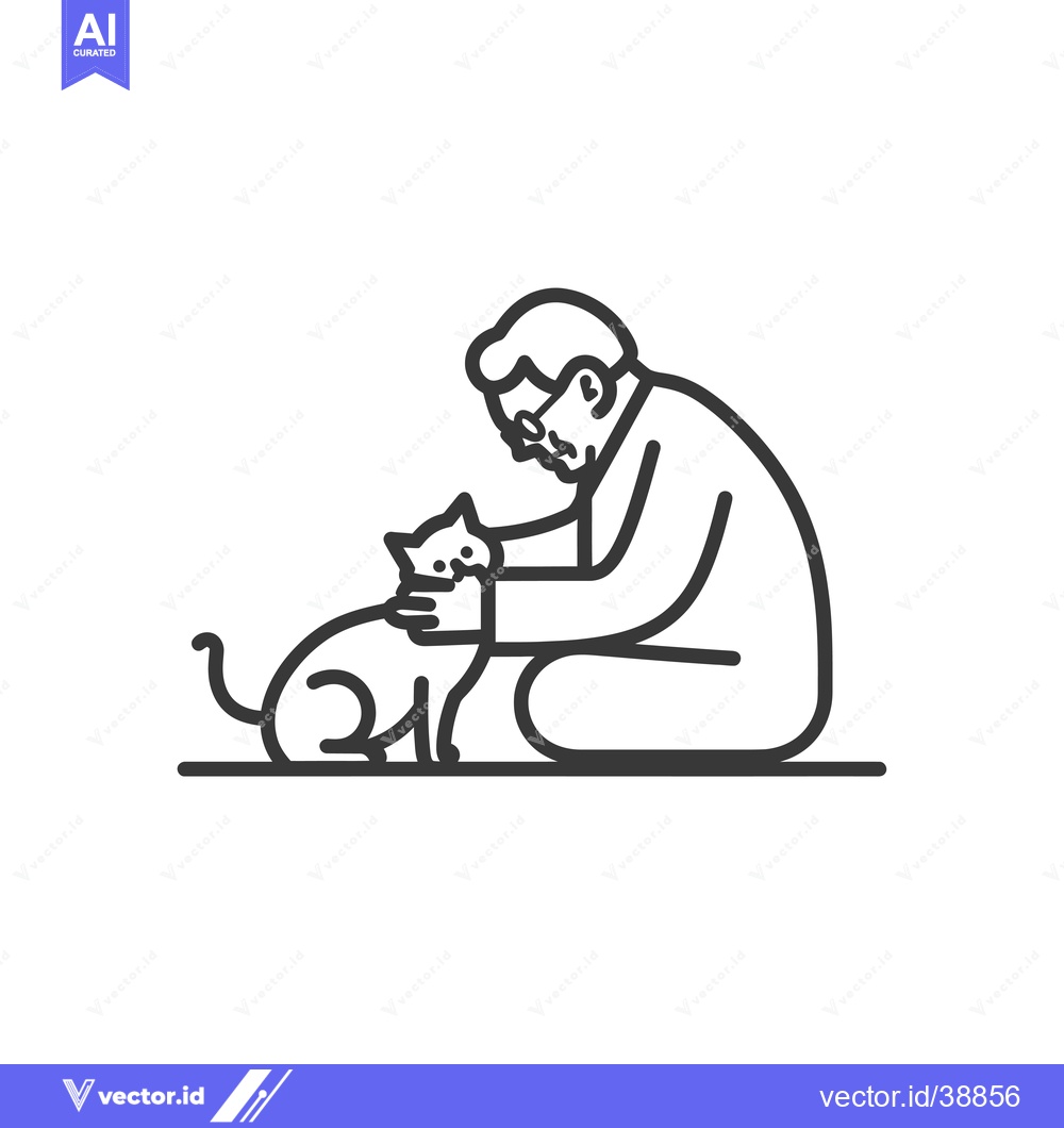 Premium Vector dari Elderly Man Kneeling and Petting a Cat