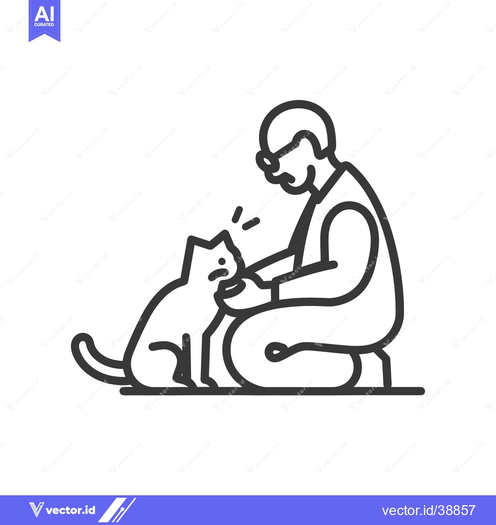Premium Vector dari Elderly Man Kneeling and Petting a Cat