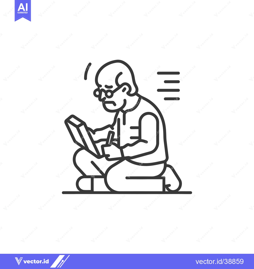 Premium Vector dari Elderly Man Kneeling and Writing in a Book