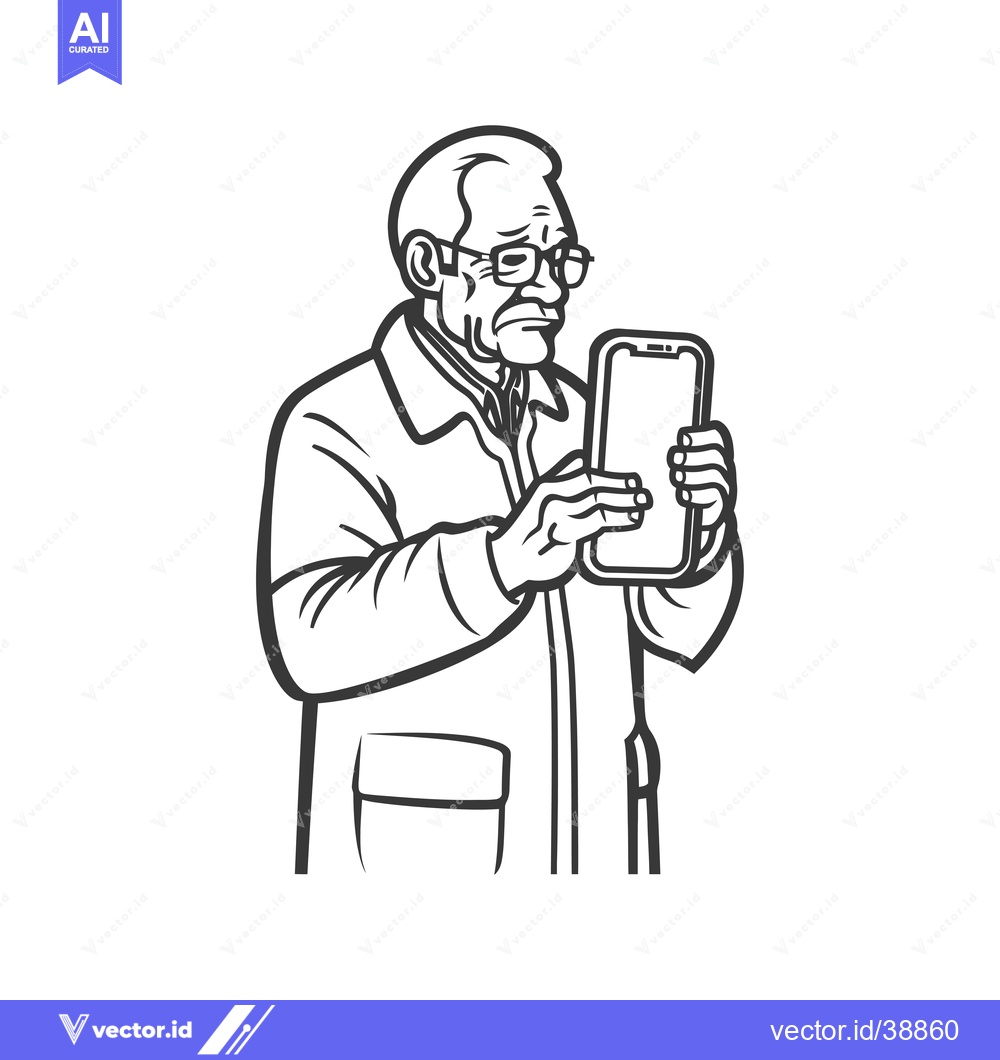 Premium Vector dari Elderly Man Looking At Smartphone Screen