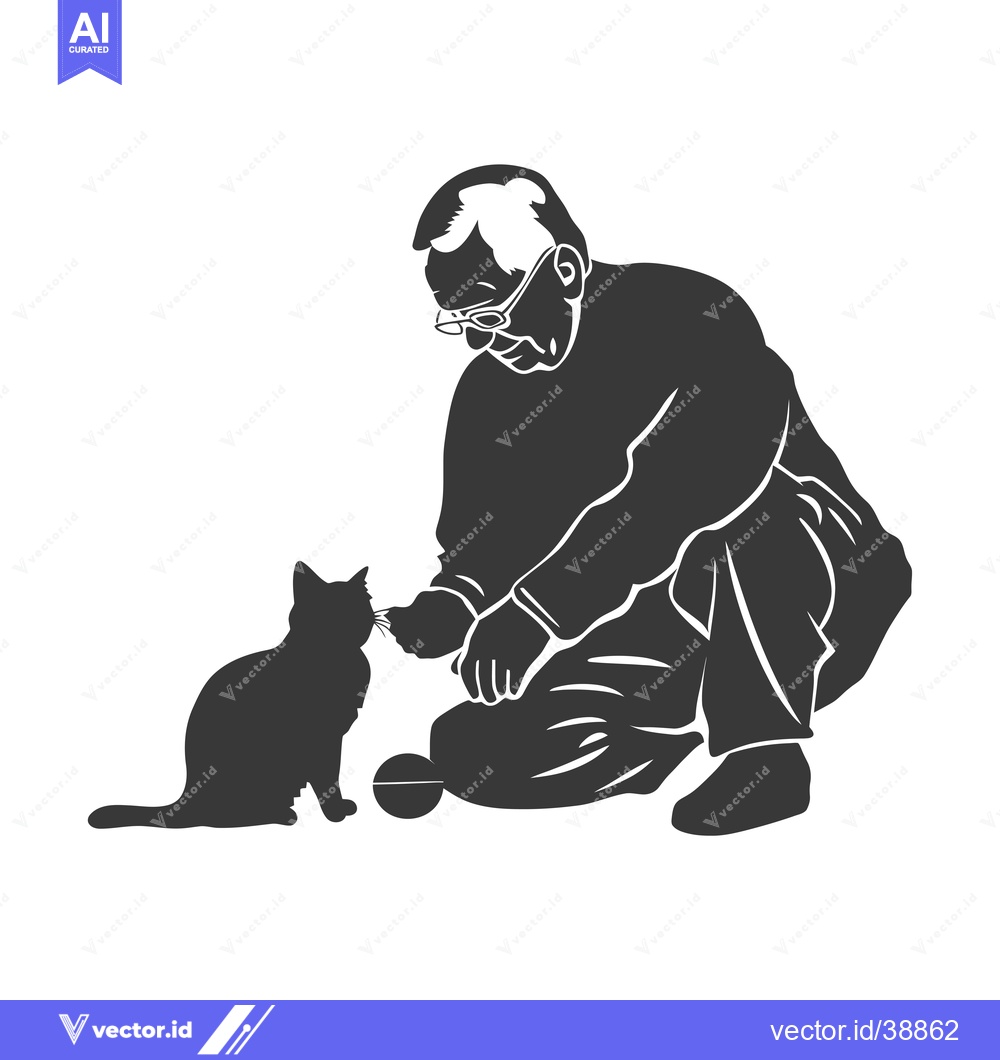 Premium Vector dari Elderly Man Playing with a Cat