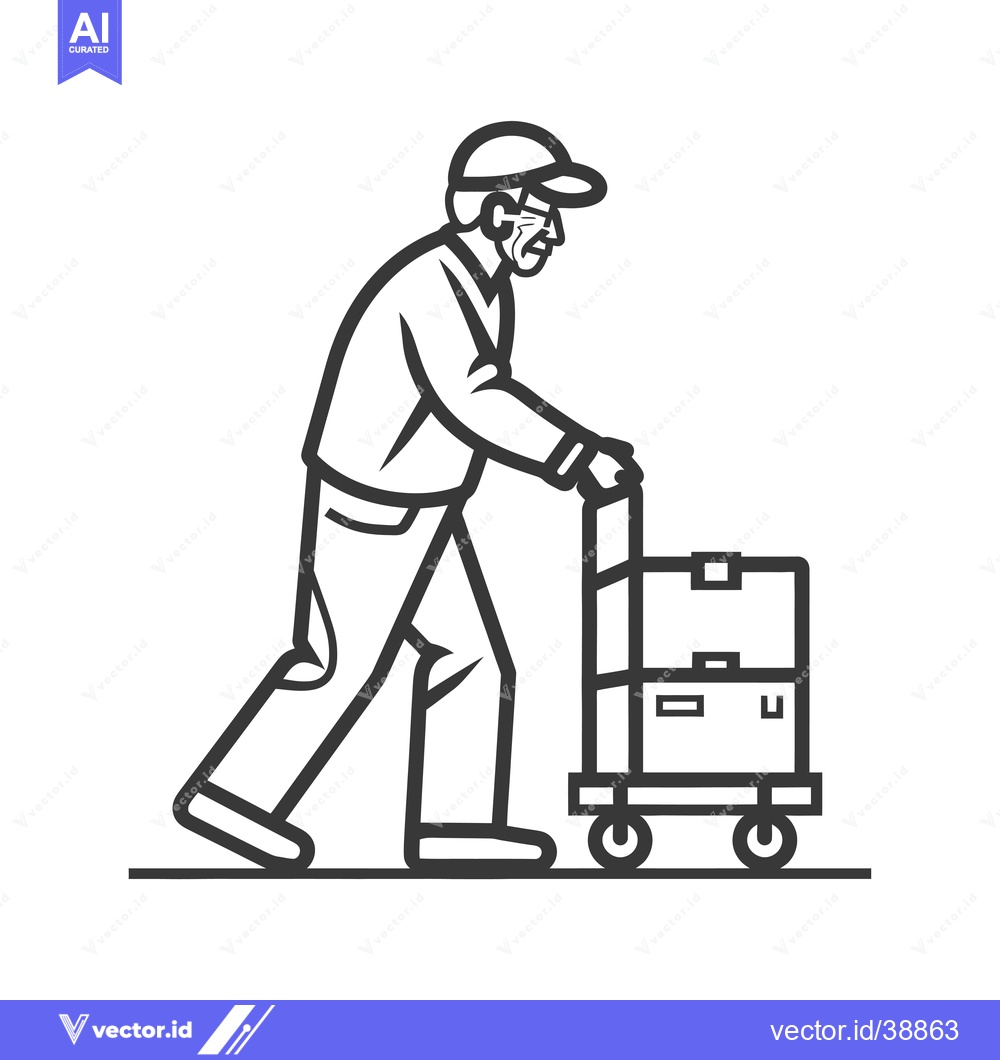 Premium Vector dari Elderly Man Pushing Cart With Boxes