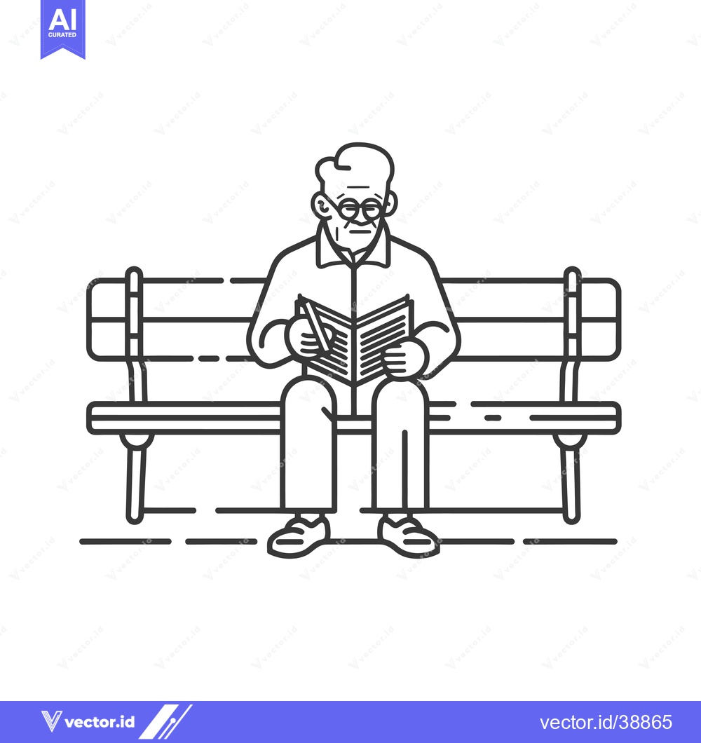 Premium Vector dari Elderly Man Reading a Book on a Bench