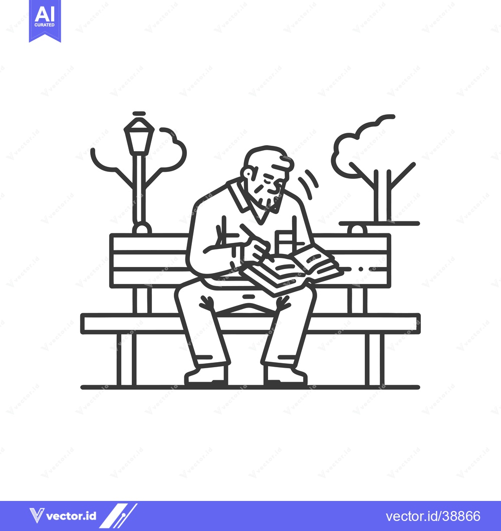 Premium Vector dari Elderly Man Reading a Book on a Park Bench
