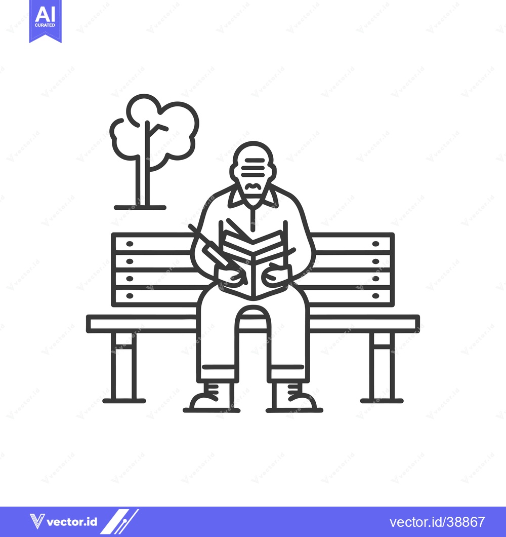 Premium Vector of Elderly Man Reading a Book on a Park Bench