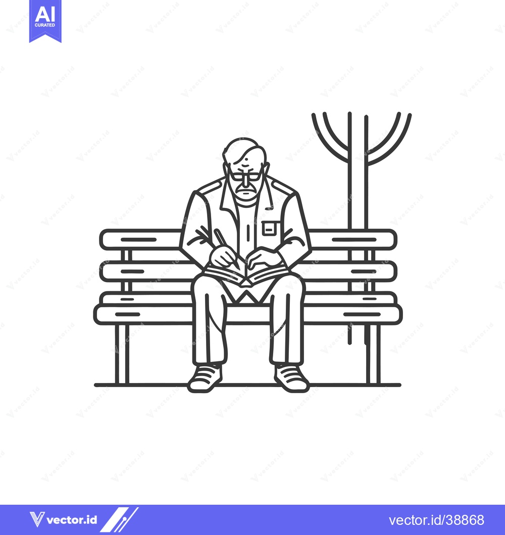 Premium Vector dari Elderly Man Reading a Book on a Park Bench