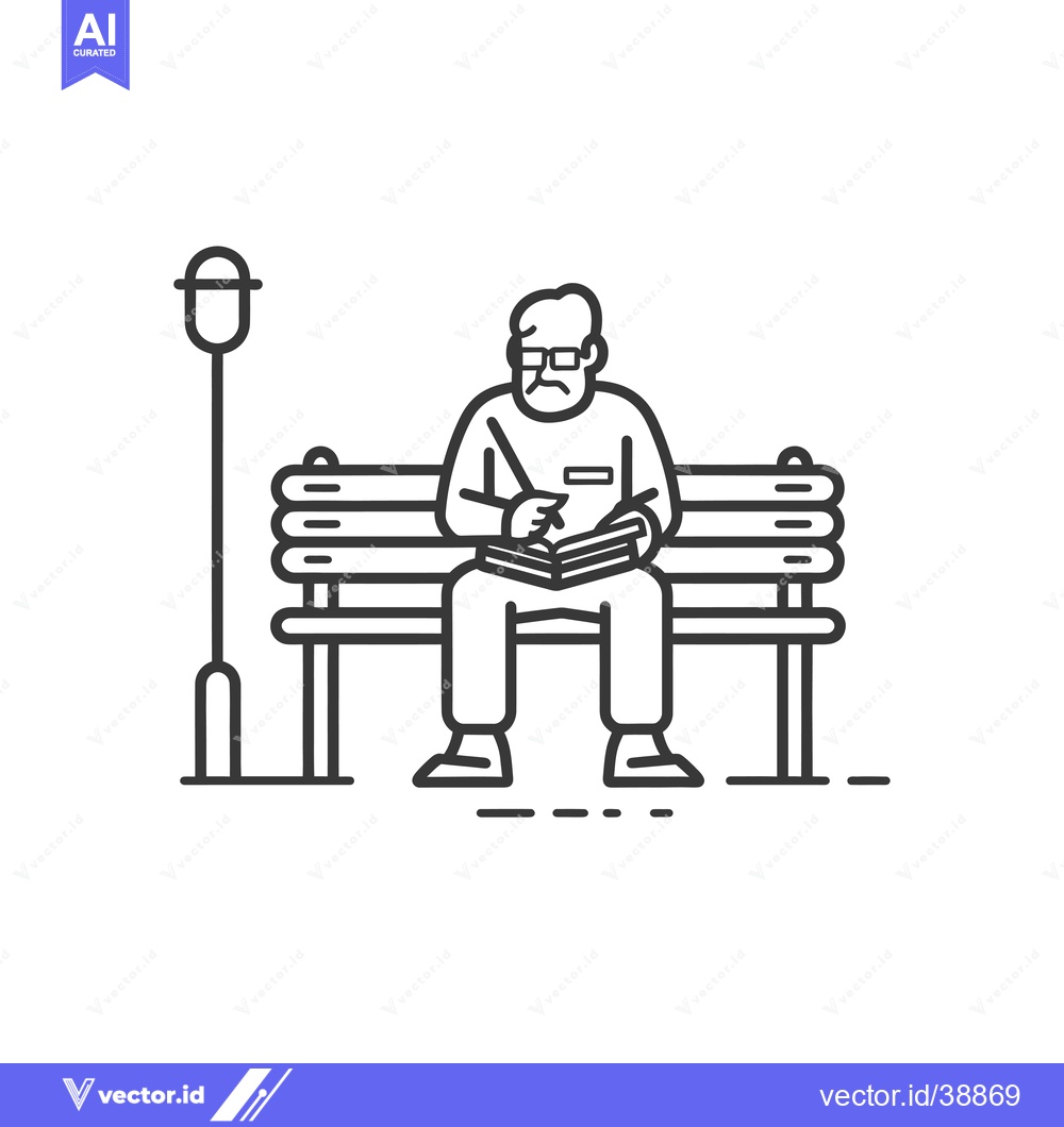 Premium Vector dari Elderly Man Reading a Book While Sitting on a Bench