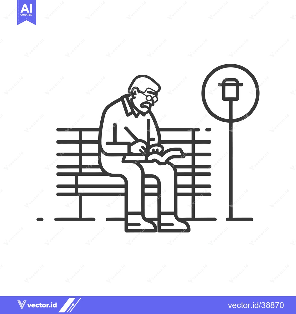 Premium Vector dari Elderly Man Reading a Book While Sitting on a Bench